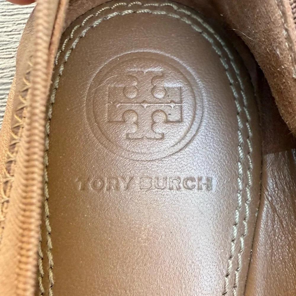 Tory Burch Jolie Cap-Toe brown Leather Ballet Flats shoes size 8.5